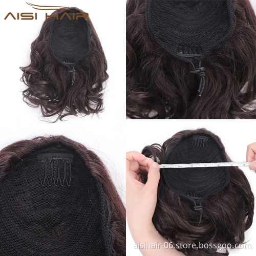 Aisi Hair Synthetic Short Curly Ponytail Hair Extensions Heat Resistant Hair Drawstring Hairpiece Ponytail for Women